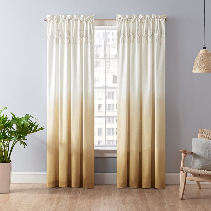 VUE Arashi Modern Boho Decorative Ombre Rod Pocket Window Curtain for Living Room (1 Panel), 52 in x 95 in, Gold - Image 2